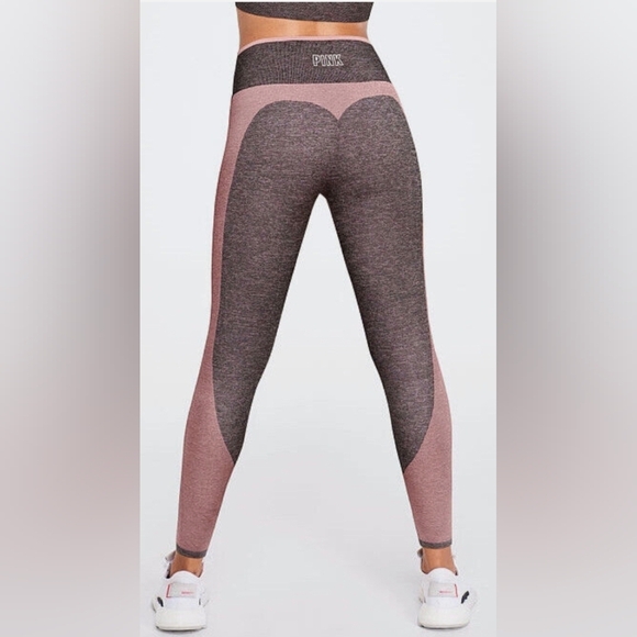 PINK Victoria's Secret Gray and Pink Color-Block Leggings - Picture 2 of 7